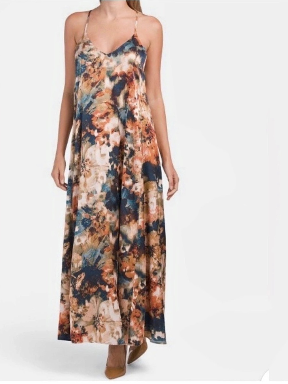 Nicole Miller Floral Maxi Dress in Blue & Orange Like New